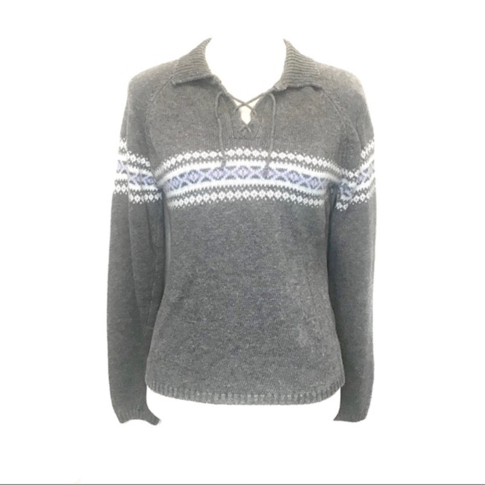 Aeropostale collared Nordic fair isle grey sweater - Picture 1 of 8